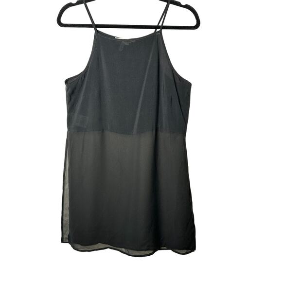 BCBGeneration Jet Black Sheer Side-Slit Lined Spaghetti Strap Crop Tank Cami SM - Picture 1 of 12